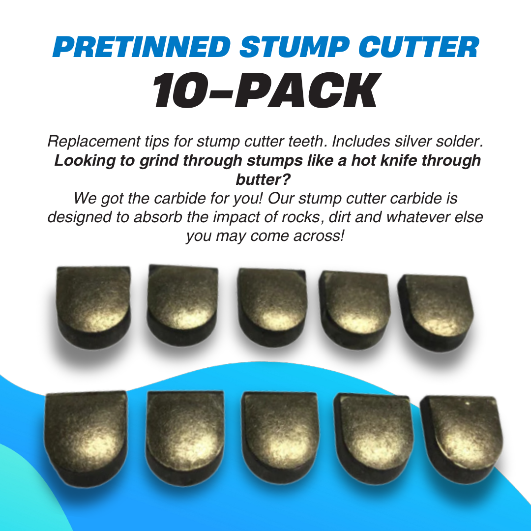 10-PACK Pretinned Stump Cutter Carbide Teeth (w/ Silver Solder)