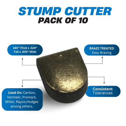 10-PACK Pretinned Stump Cutter Carbide Teeth (w/ Silver Solder)