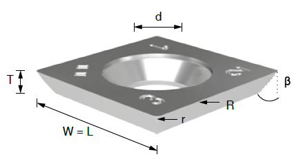 Carbide Insert Knife 15 x 15 x 2.5 Single Hole with 4 Radius Cutting Edges - Box of 10